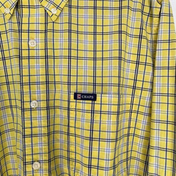 Men’s Chaps Yellow Plaid Long Sleeve Button Down Shirt Size L - Picture 2 of 7